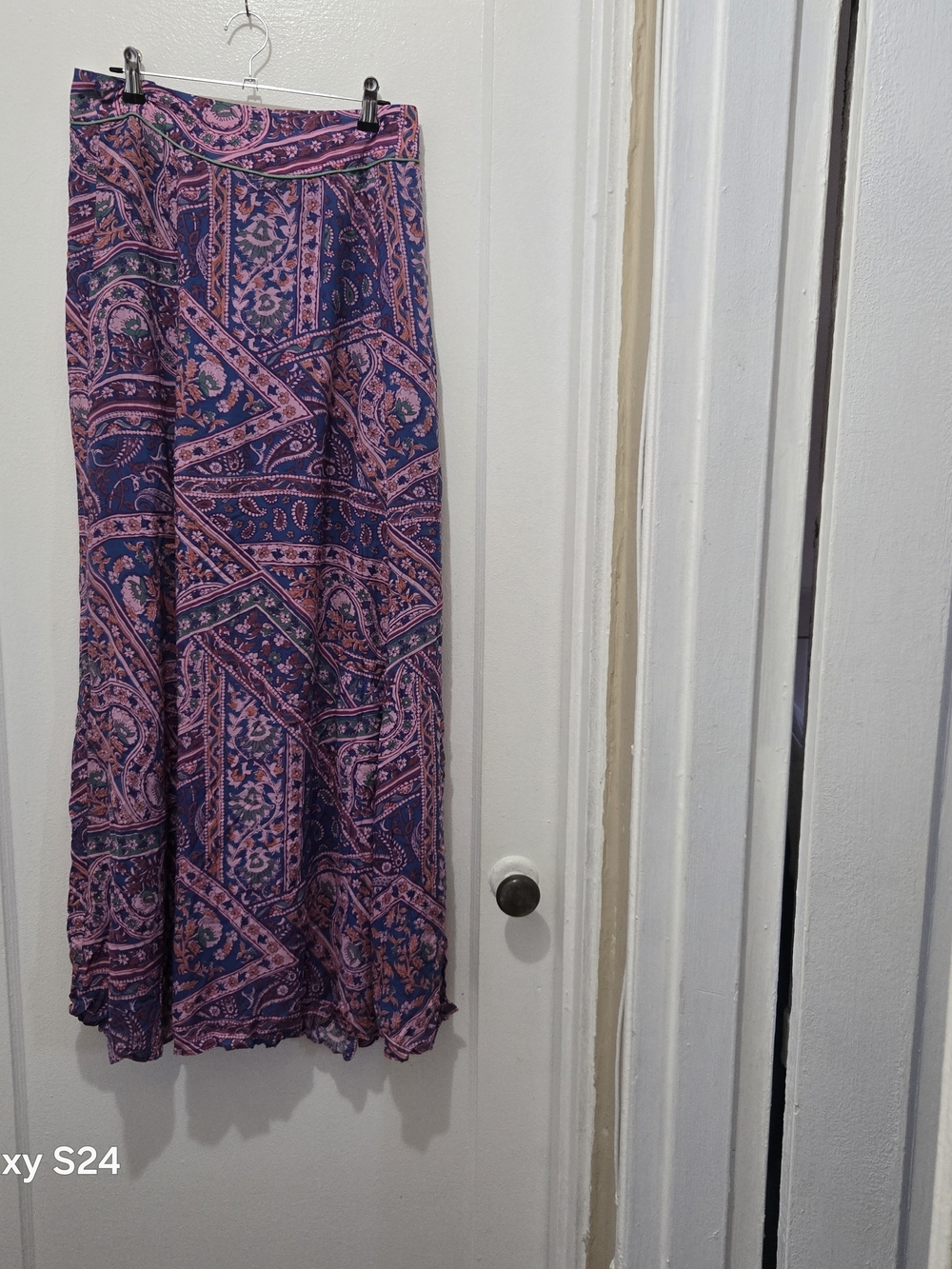 ba&sh Pink and Navy Paisley Maxi Skirt
